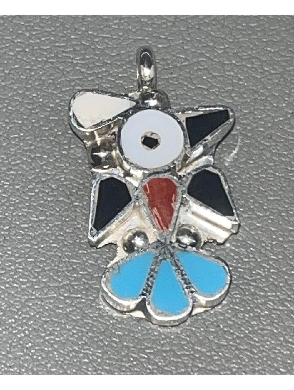 Zuni inlay sterling silver turquoise multi stone pendant thunderbird